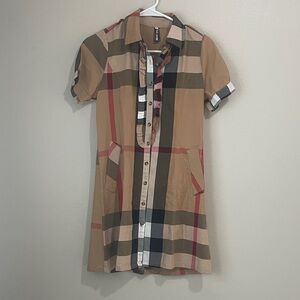 Plaid Collared Button-Up Ruffle Dress with Belt